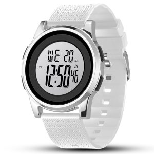 YUINK Mens Digital Watch Ultra-Thin Sports Waterproof Simple Watch Stainless Steel Wrist Watch for Men Women（White belt on white background）