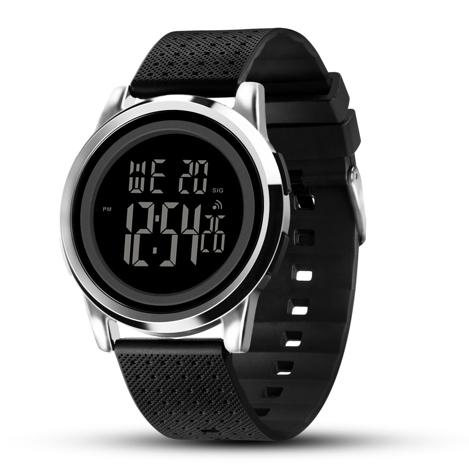 YUINK Mens Watch Ultra-Thin Digital Sports Watch Waterproof Stainless ...